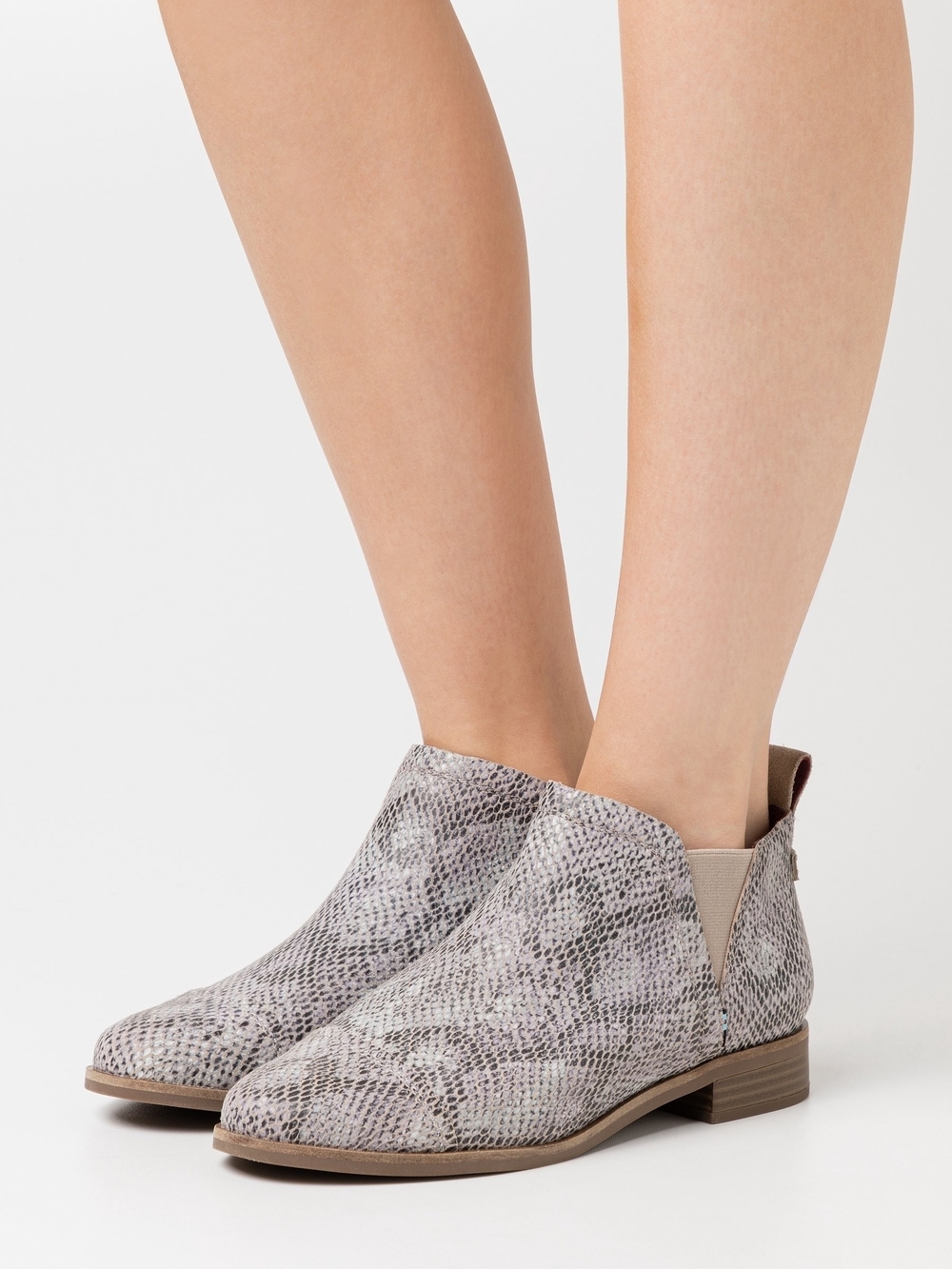 Toms Women's Snake-Print Ankle Booties in Taupe Gray